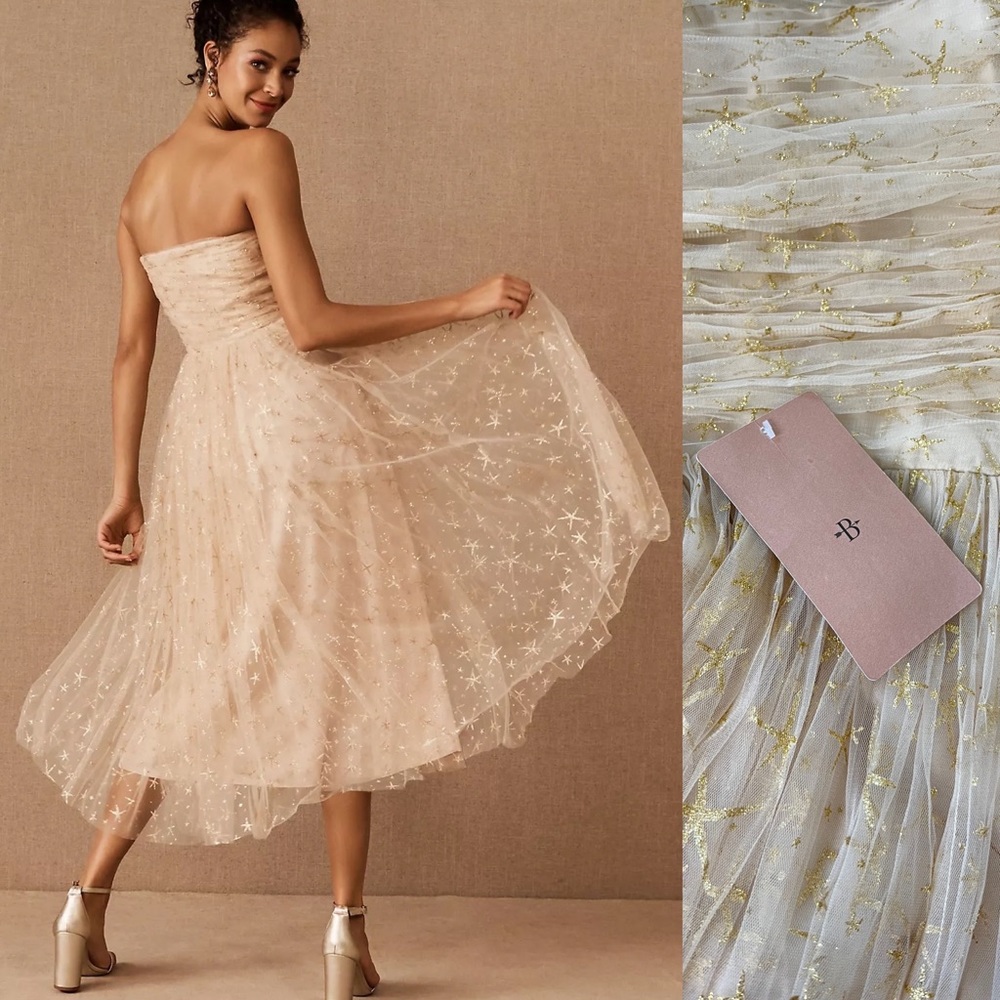 BHLDN Joanna August Rila Dress star Champagne Gold Tulle Dress Size 10 NWT